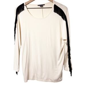 ARMANI EXCHANGE CREAM BLACK LONG SLEEVE FRINGE WOMEN BLOUSE SIZE SMALL NWT